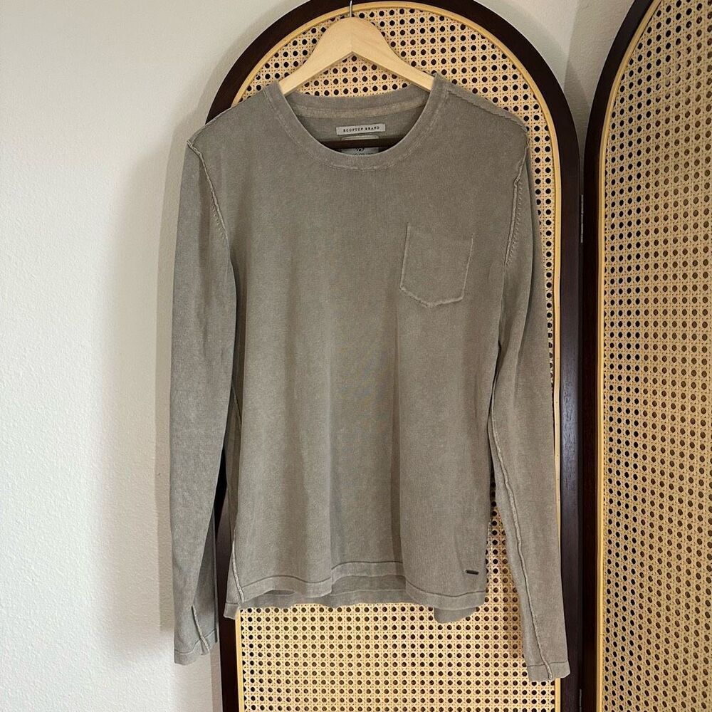 Khujo Rooftop Brand Washed Tan Gray Long Sleeve Sweatshirt Size L‎ Minimalist